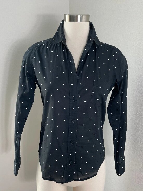 Uniqlo Womens Small Black White Polka Dot Button Up Shirt Long Sleeve Top Blouse - Picture 1 of 6